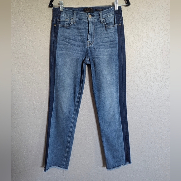 Jen7 by 7 for All Mankind Women's Size 4 Blue Cropped Straight Fringe Hem Jeans - Picture 6 of 14